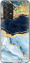 HappyCase Hoesje Flexibel TPU Blauw Marmer Geschikt voor Samsung Galaxy A52 / A52S