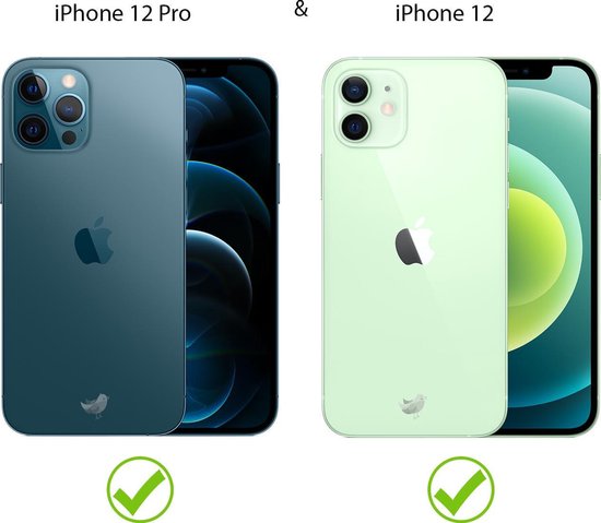 iPhone 12 Pro in blauwgroen en iPhone 12 in lichtgroen.