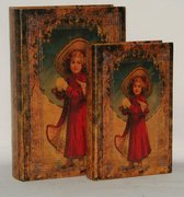 Decoratief Beeld - Een Paar Leren Opberg Boeken - Leer - Wexdeco - Groen, Blauw, Bruin, Geel En Rood - 22.5 X 6.9 Cm