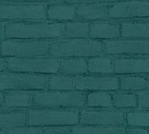 Steen tegel behang Profhome 374145-GU vliesbehang glad met natuur patroon mat groen zwart 5,33 m2