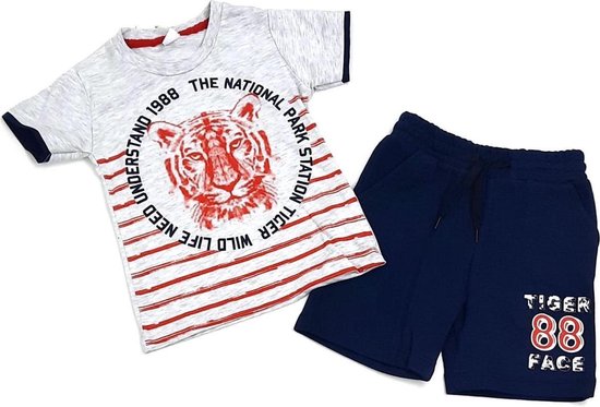 Ensemble de vêtements pour Garçons T-shirt gris, short bleu en coton tigre taille 110