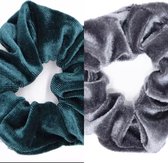 Scrunchies-Velvet Scrunchies-Haaraccessoires-Luxe Scrunchies-Haarelastiek-Scrunchies Set 2 stuks-Emerald Groen en Grijs