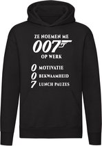 Luie werknemer Hoodie | 007 | james bond | lunch pauze | geen motivatie en geen bekwaamheid | sweater | trui | unisex | capuchon