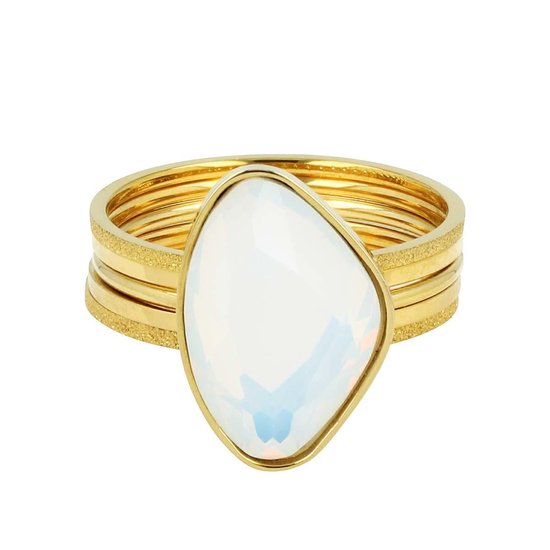 My Bendel - Ringenset - Goudkleurig met steen - My Bendel ringenset goudkleurig met witte steen - Met luxe cadeauverpakking