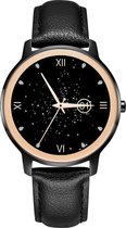 Belesy® VENUS - Smartwatch Dames - Horloge - 1.1 inch - Kleurenscherm - Stappenteller - Bloeddruk - Hartslag - Maak je eigen wijzerplaat – Goud – Leer - Zwart