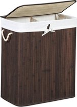 MuCasa® wasmand van bamboe | wasbak met 2 vakken | wassorteerder met deksel en afneembare waszak