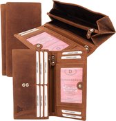 Dames Portemonnee - RFID Bescherming - Anti - Skim -  Leer - Cognac bruin - Vintage Look - 19 x 10 cm