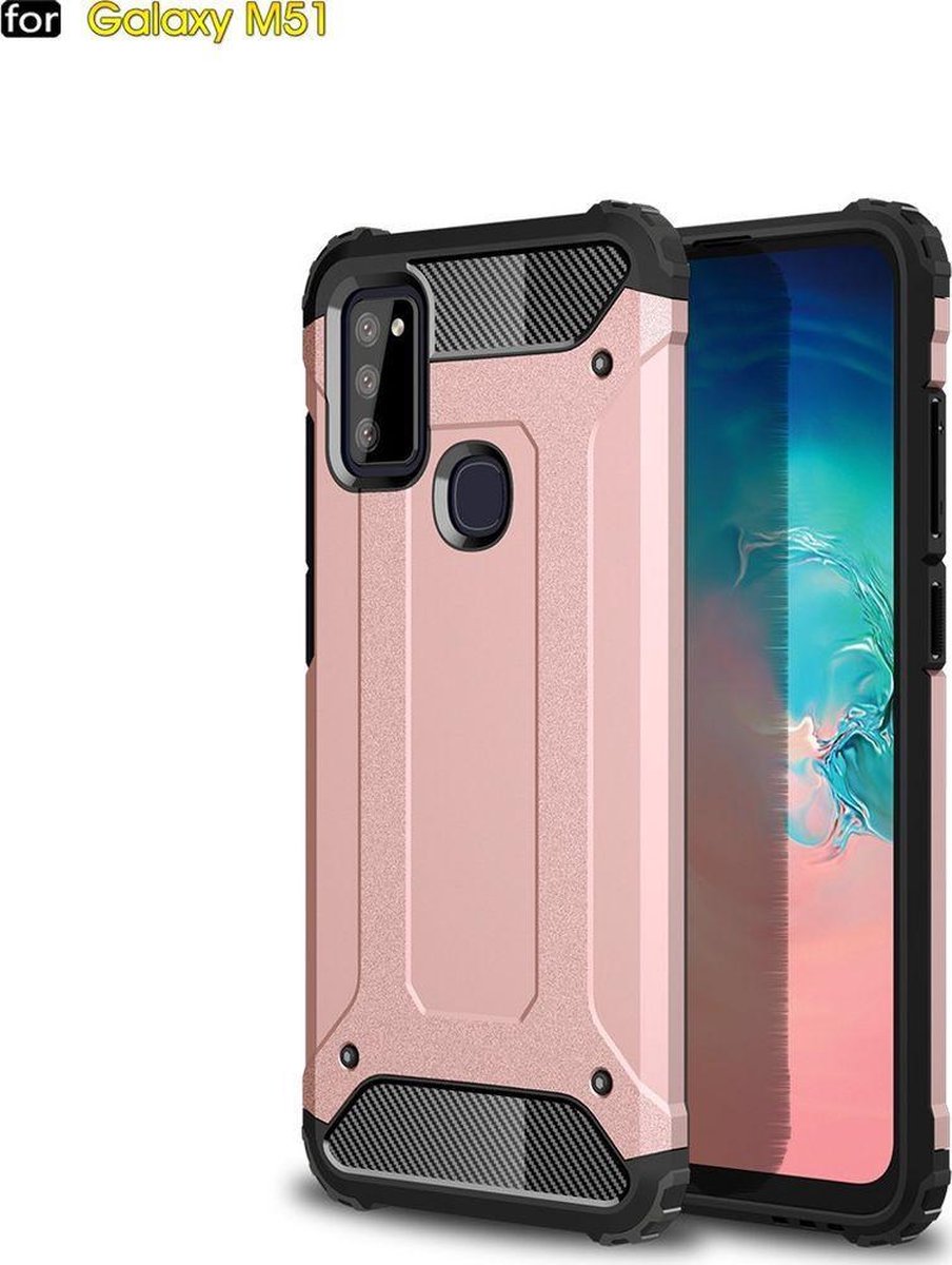 Mobigear Hoesje geschikt voor Samsung Galaxy M51 Telefoonhoesje Hardcase | Mobigear Outdoor Backcover Shockproof | Schokbestendig Galaxy M51 Telefoonhoesje | Anti Shock Proof - Roségoud