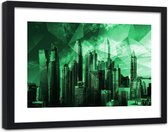 Foto in frame , Geometrische Stad in groen ,120x80cm , Multikleur , wanddecoratie