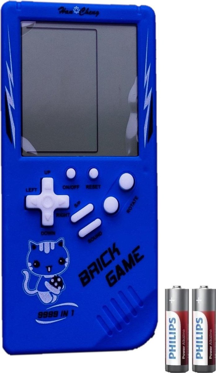 Tetris Handheld Spelcomputer - Extra Groot Scherm - Classic Gameboy met Brickgame - Blauw - Inclusie
