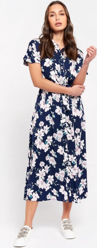 LOLALIZA Overhemd jurk met bloemen print - Marine Blauw - Maat 38 | bol.com