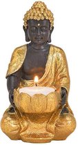 Buddha beeld met theelichthouder - Waxinelichtjeshouder - Goud - Zwart