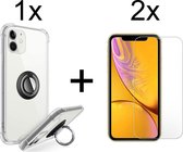 iPhone 12 hoesje Kickstand Ring shock proof case transparant magneet - 2x iPhone 12 screenprotector