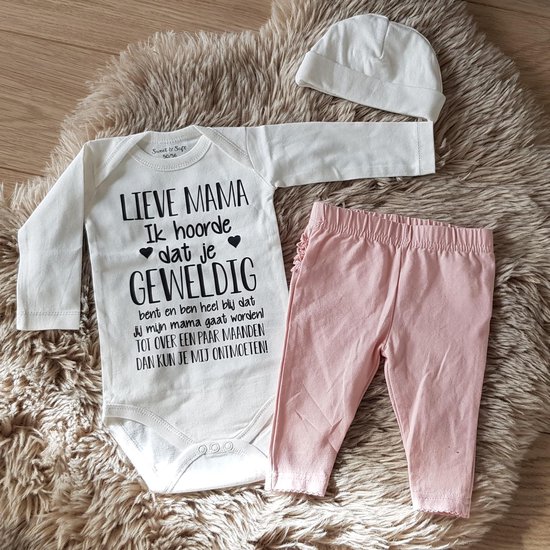 MM Baby pakje cadeau geboorte meisje  set met tekst lieve mama worden aanstaande zwanger kledingset pasgeboren unisex Bodysuit | Huispakje | Kraamkado | Gift Set babyset kraamcadeau  babygeschenk babygeschenkset kraampakket