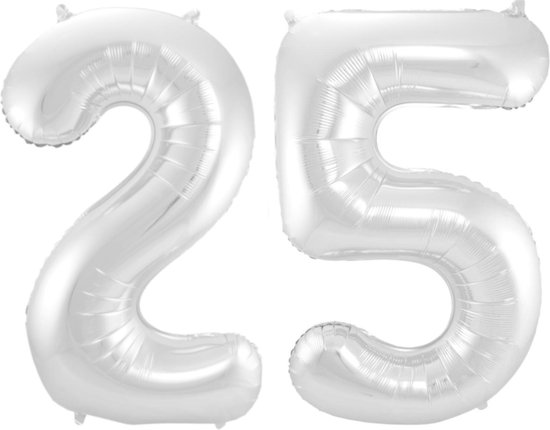 Ballon Cijfer 25 Jaar Zilver 36Cm Verjaardag Feestversiering Met Rietje