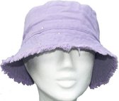 Katoenen vintage bucket zomerhoedje vissershoedje met strass kleur lila maat S/M