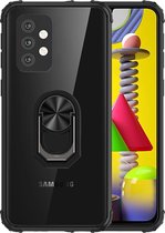 Samsung A72 Hoesje - Samsung Galaxy A72 hoesje Kickstand Ring shock proof case transparant zwarte randen armor magneet