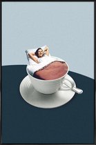 JUNIQE - Poster in kunststof lijst Morning Rituals -40x60 /Blauw & Wit