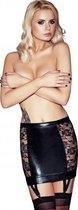 LORENA Wetlook and Lace Garter Skirt - Black