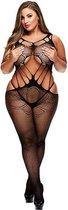 Baci - Criss Cross Visnet Catsuit Met Open kruisje - Curvy
