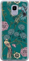 Samsung Galaxy J6 2018 siliconen hoesje - Vogels Japanse bloemen - Soft Case Telefoonhoesje - Blauw - Bloemen