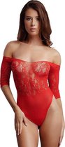 Crotchless Rhinestone Teddy - Red - O/S