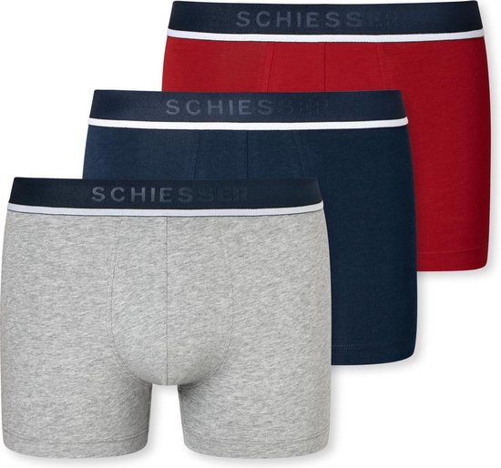 Shorts homme Schiesser - pack de 3 - Rouge - Bleu foncé - Grijs chiné - Taille XXL
