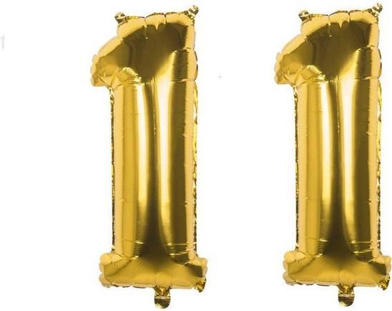 11 Jaar Folie Ballonnen Goud - Happy Birthday - Foil Balloon - Versiering - Verjaardag - Jongen / Meisje - Feest - Inclusief Opblaas Stokje & Clip - XL - 82 cm