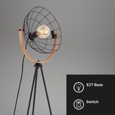 Briloner Leuchten MESH - staandelamp - max. 40 W - 1xE27 - aan- en uit schakelaar - kleur: zwart-hout - materiaal: metal