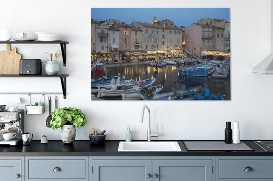 Le port de Saint-Tropez au crépuscule en France Toile 120x80 cm - Tirage photo sur Toile (Décoration murale salon / chambre) / Villes européennes Peintures sur toile