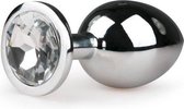 Metalen buttplug met transparante diamant - zilverkleurig