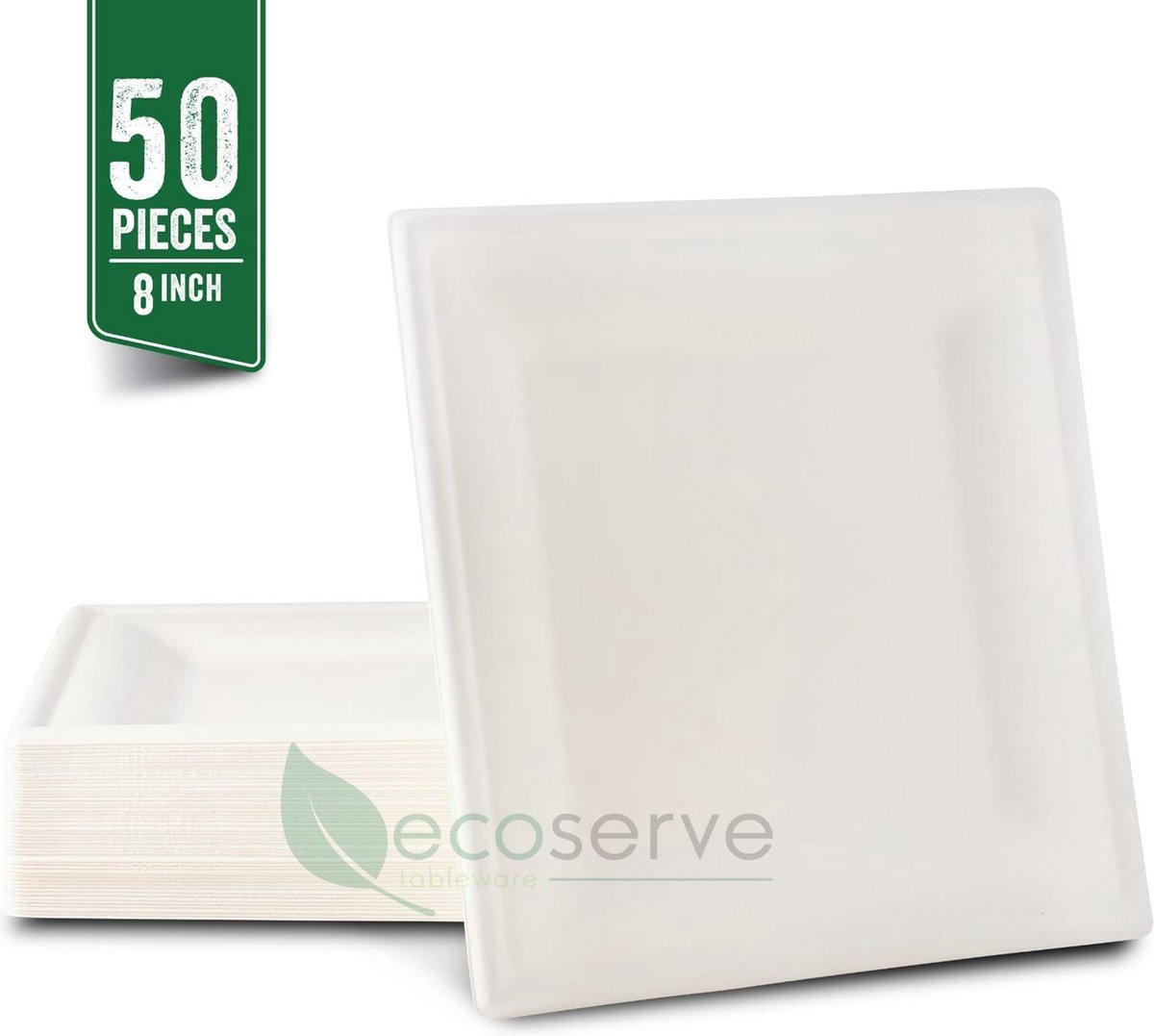 Ecoserve Tableware Wegwerp Borden - Bagasse - Square Plates 20 cm / 8 in - 50 Stuk - 100% Biologisch Afbreekbaar
