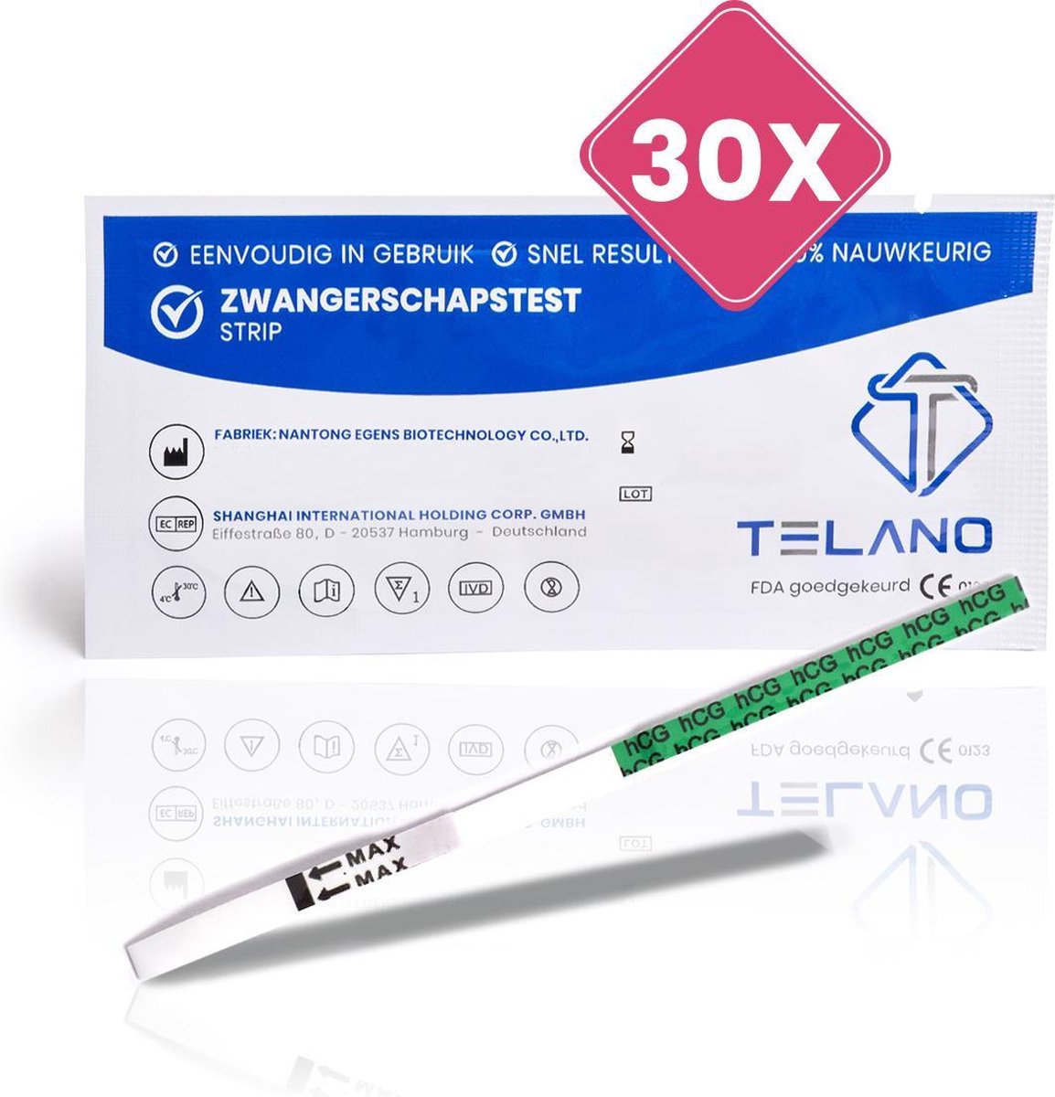 TELANO Zwangerschapstesten 30 stuks Vroeg Dipstick - Strip Gevoelig