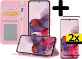 Samsung S20 Ultra Hoesje Book Case Met 2x Screenprotector - Samsung Galaxy S20 Ultra Case Hoesje Wallet Cover - Samsung Galaxy S20 Ultra Hoesje Met 2x Screenprotector - Lichtroze