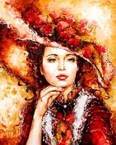 Diamond Painting voor volwassenen- Dame met hoed- ronde steentjes- 40x 50 cm-Diamond Painting