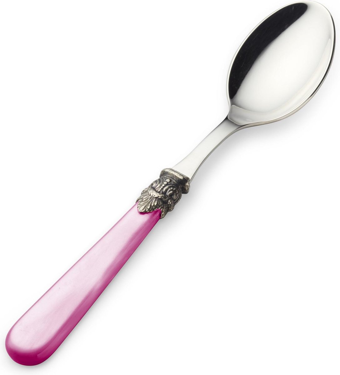 Suikerlepel / Dessertlepel, Fuchsia met Parelmoer