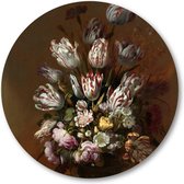 Stilleven met bloemen, Hans Bollongier, 1639 - Muurcirkel Forex 30cm - Wandcirkel voor binnen - Hans Bollongier - Meesterwerken - Bloemen