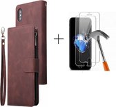 GSMNed - Leren telefoonhoesje bruin - hoogwaardig leren bookcase bruin - Luxe iPhone hoesje - magneetsluiting voor iPhone X/Xs - bruin - 1x screenprotector iPhone X/Xs