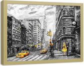 Foto in frame , Taxi's van New York ,120x80cm , Zwart wit geel , wanddecoratie
