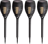 B.K.Licht - Solar Tuinfakkels zwart - 4 stuks - Tuinlantaarns met grondspies LED - zaklampen - Tuinverlichting - Vlamlicht - Padverlichting - IP44 - buitenverlichting op zonneenergie -