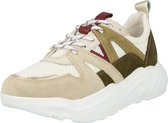 PS Poelman Year Dames Leren Chunky Runner Sneaker van Mesh en Suéde - Bruin Beige Rood - Maat 38