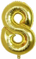Cijfer Ballon nummer 8 - Helium Ballon - Grote verjaardag ballon - 32 INCH - Goud  - Met opblaasrietje!