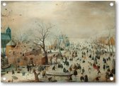 Winterlandschap met schaatsers - Tuinposter 70x50 - Wanddecoratie - Hendrick Avercamp