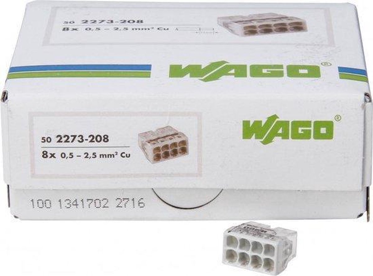 WAGO 2273-208 Lasklem Flexibel: - Massief: 0.5-2.5 mm² Aantal polen: 8 50  stuks Transparant, Lichtgrijs - Electro-Colli