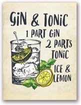 Cocktails Poster Gin Tonic Lemon - 21x30cm Canvas - Multi-color