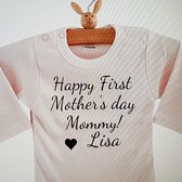 Baby rompertje roze meisje tekst mama eerste moederdag | Happy first mothers day mommy | Lange mouw | roze zwart | maat 50/56
