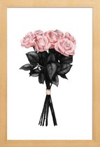 JUNIQE - Poster met houten lijst Roze boeket illustratie -60x90 /Roze