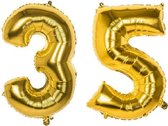 35 Jaar Folie Ballonnen Goud - Happy Birthday - Foil Balloon - Versiering - Verjaardag - Man / Vrouw - Feest - Inclusief Opblaas Stokje & Clip - XL - 82 cm