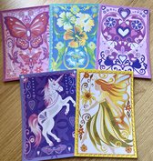 5 Sets van 5 stuks Hobby Karton met afneembare stickers , Unicorn, Vlinder, Hart enz