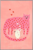 JUNIQE - Poster met kunststof lijst Cat and Mouse -13x18 /Roze